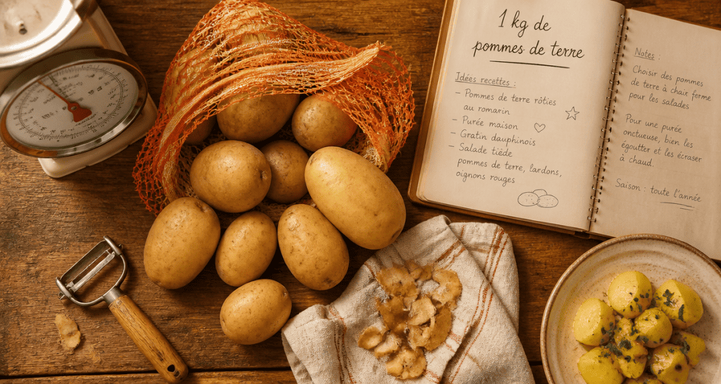 1 kg de pommes de terre avec balance et carnet