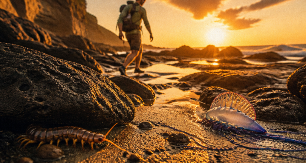 animaux dangereux canaries sur plage et rochers