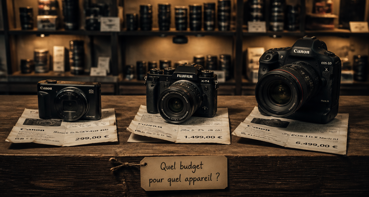 appareil photo prix modèles alignés sur table