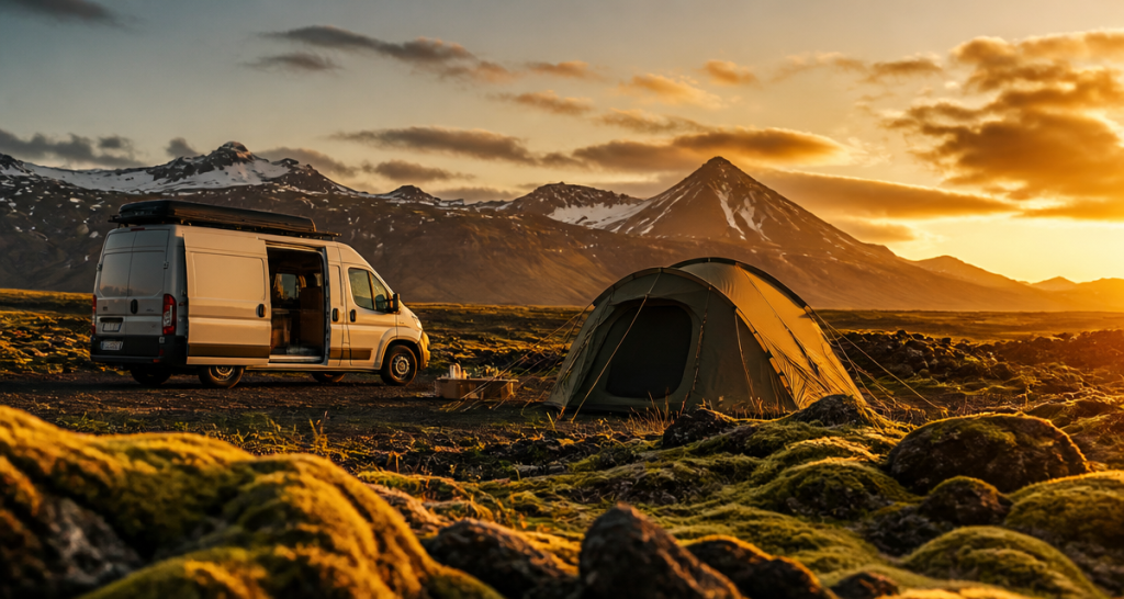 camping en islande avec van et tente