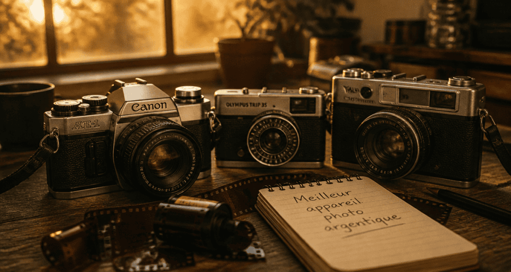 meilleur appareil photo argentique reflex compact télémétrique sur table