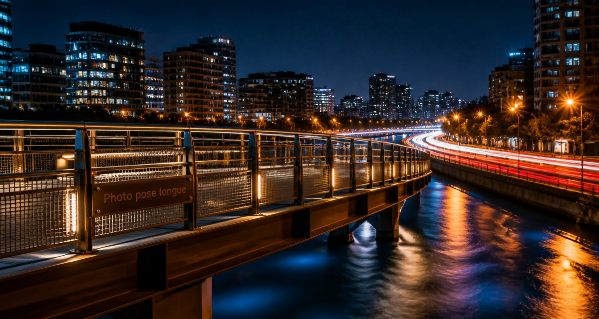 photo pose longue sur pont urbain de nuit