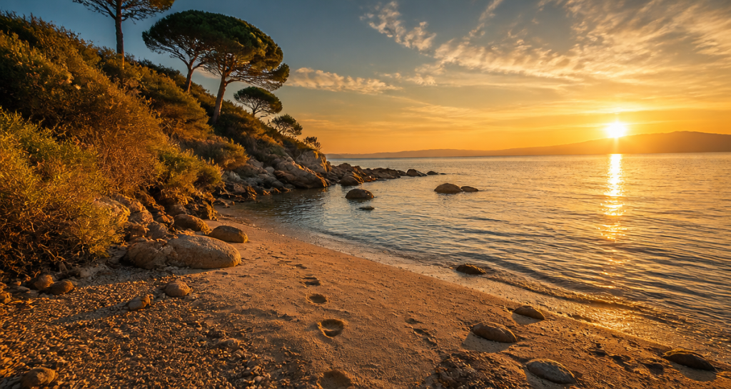 plage du trelus sable galets coucher de soleil