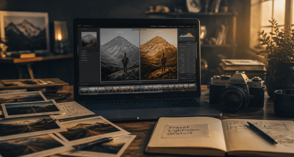 preset lightroom gratuit sur écran ordinateur