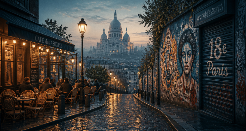 Rue montmartroise 18e arrondissement de Paris, Sacré-Cœur, street-art