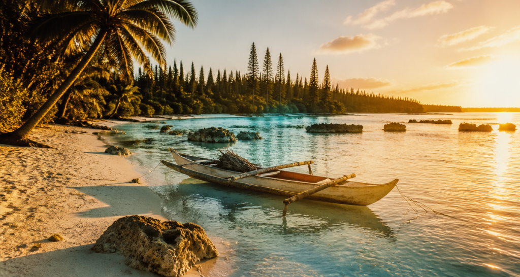 ile des pins plage lagon pirogue