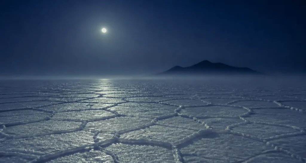 Inde paysage : sel du Grand Rann de Kutch sous pleine lune
