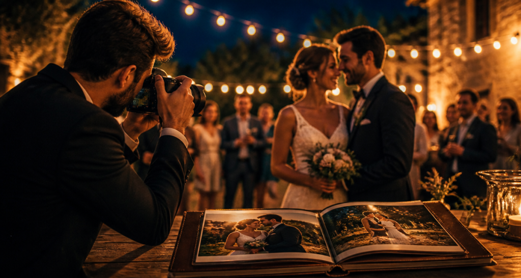 photographe pro mariage photographiant couple et album