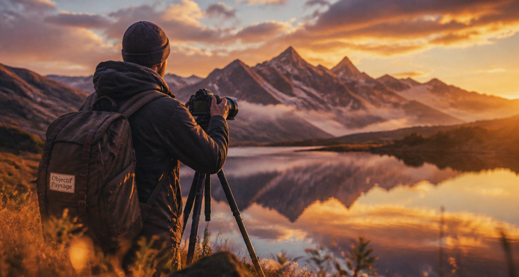 quel objectif pour paysage photographe devant montagne au lever du soleil