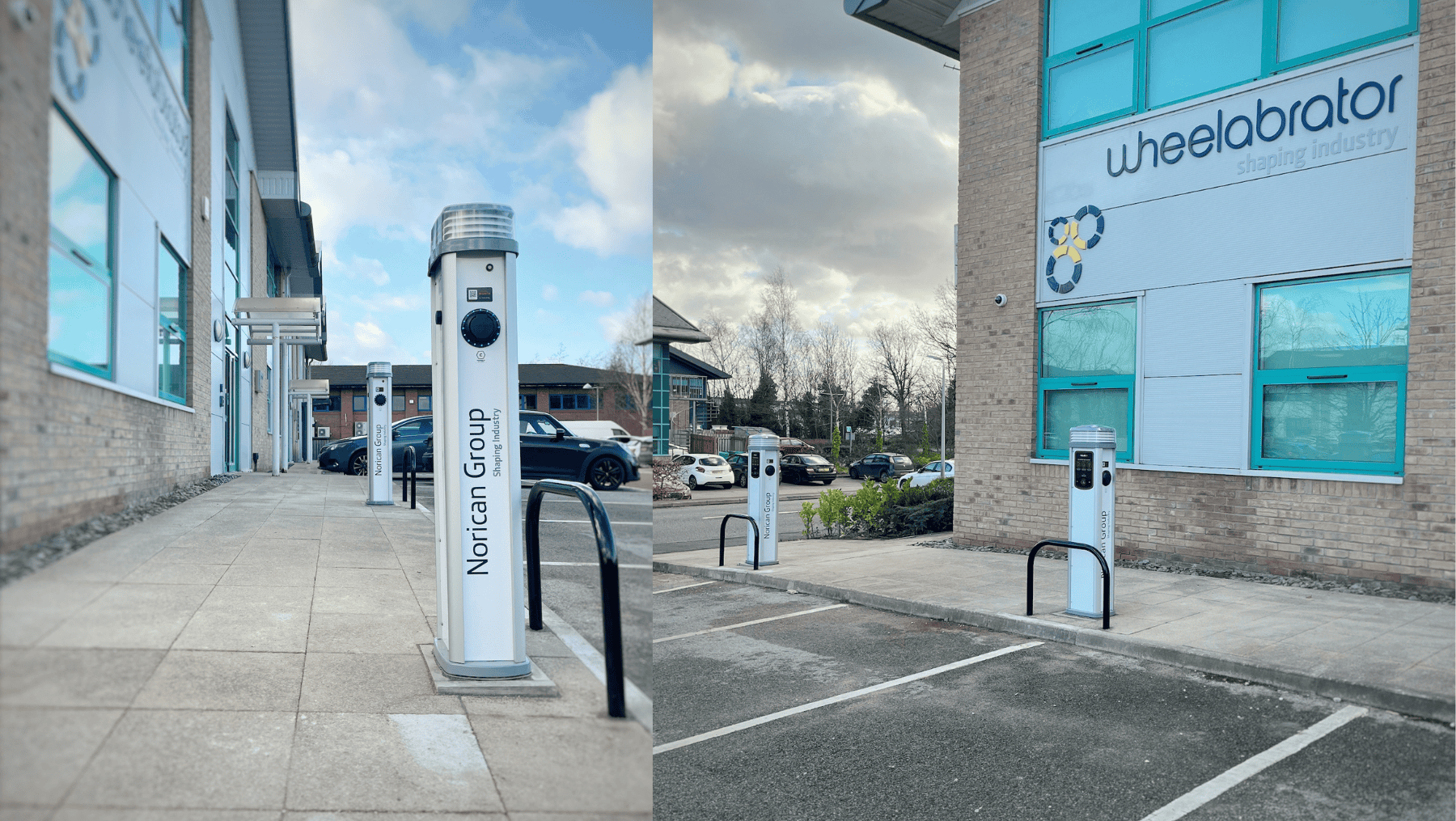 EV charging points installed for Norican Group EV infrastructure project.