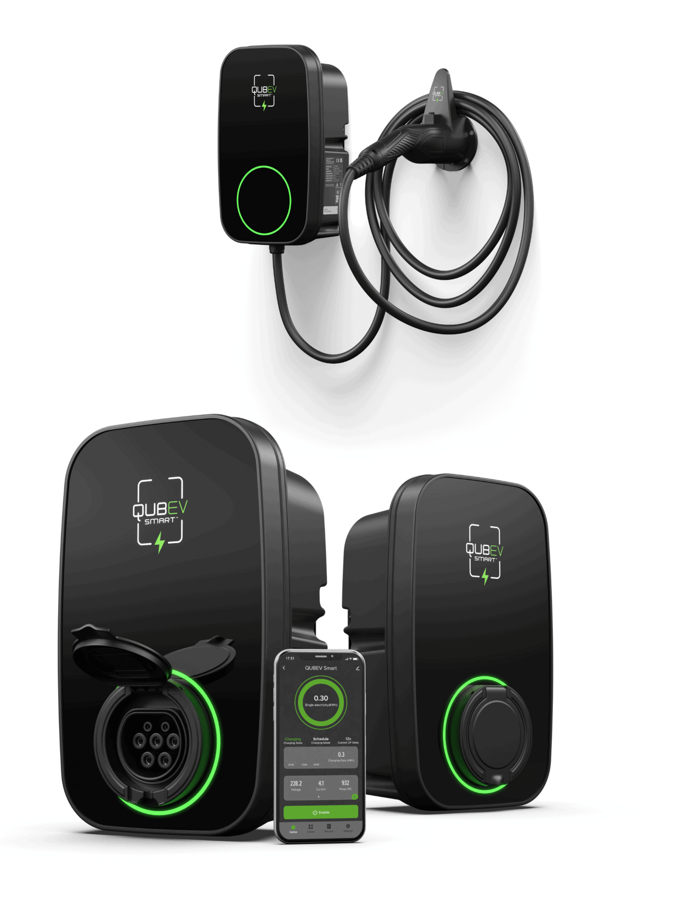 EV charging station for home use, compatible with domestic electric vehicles.