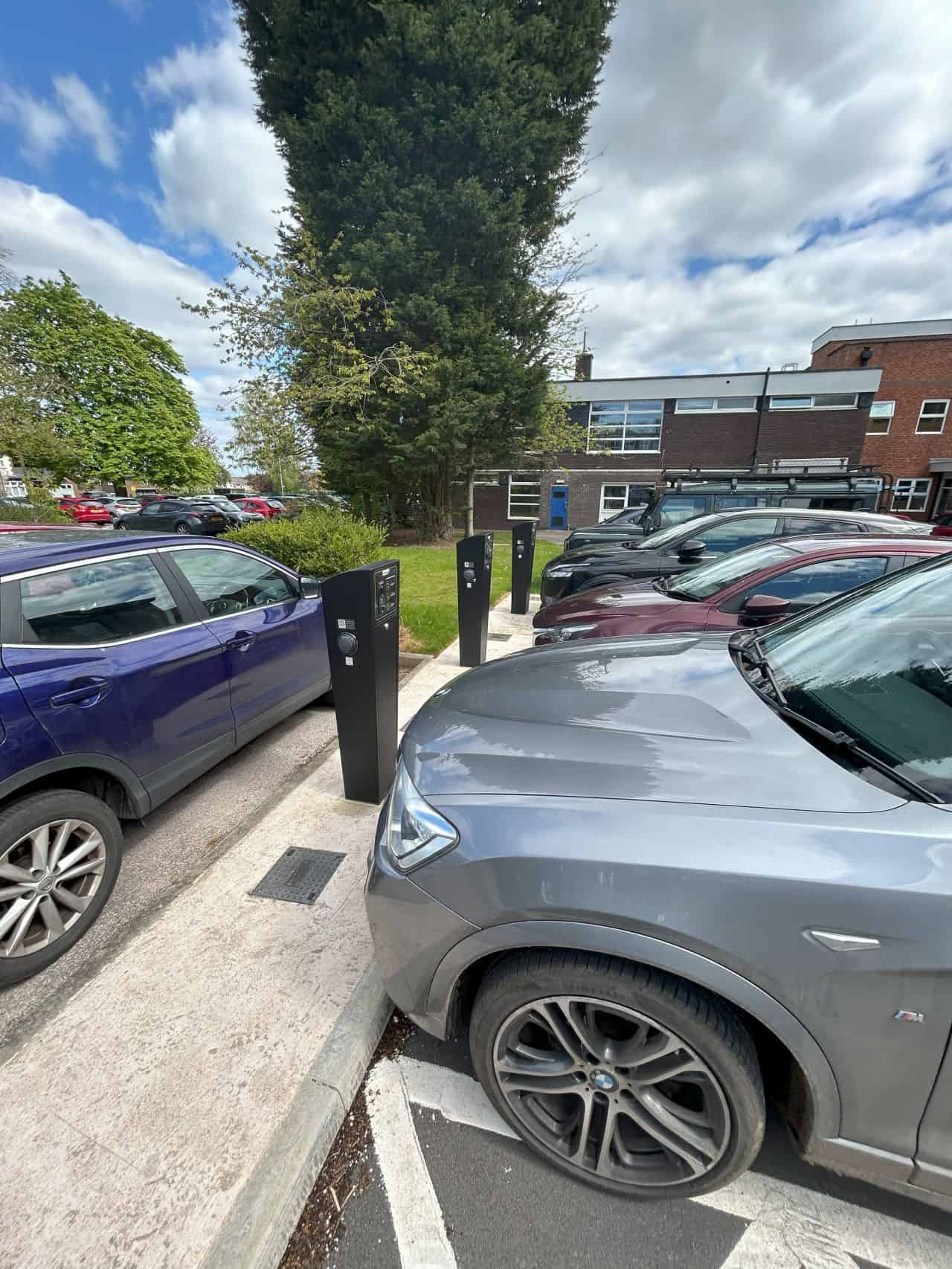 EV charging point installed for business fleet vehicles.