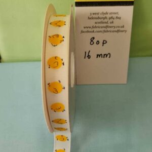 Easter Ribbon 16mm little yellow chicks on white grosgrain