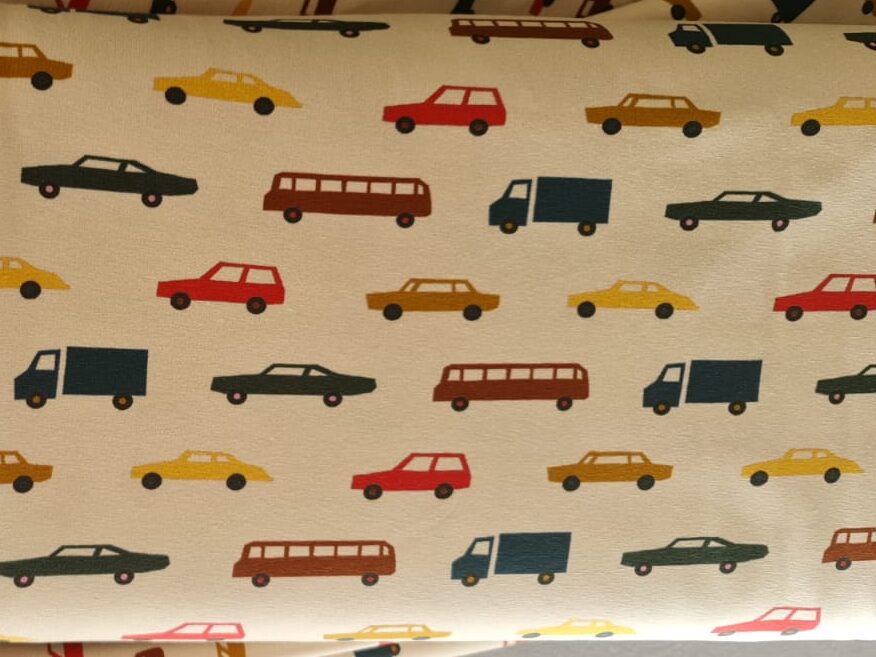 Premium Cotton Jersey Cars Yellow per 1/2 metre