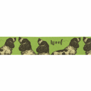 Dogs on Apple Green Satin Ribbon 25mm per 1/2 metre