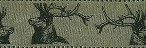 Stag Heads on Cloudy Green Satin Ribbon 25mm per 1/2 metre