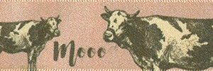 Cows on Mauve Satin Ribbon 25mm per 1/2 metre