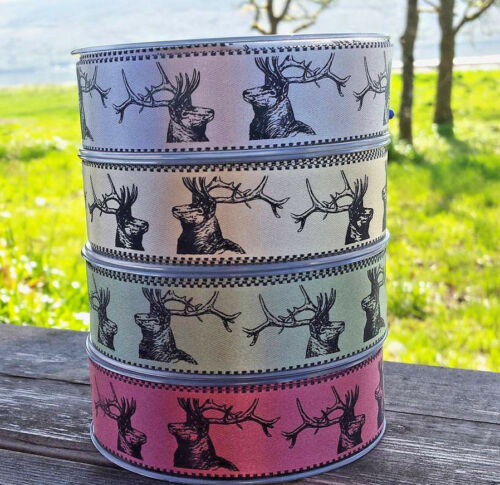 Stag Heads on Natural Satin Ribbon 25mm per 1/2 metre - Image 2