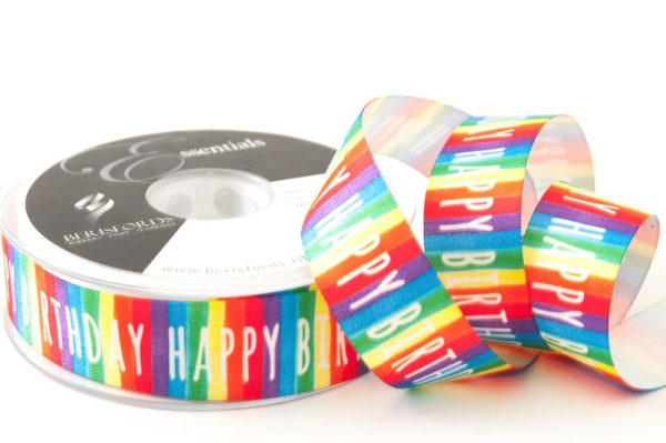 Happy 18th (Birthday) Ribbon Black on Cream 15mm per 1/2 metre - Image 2