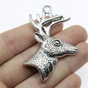 Charm Antique Silver Colour Stag Deer Head, per piece