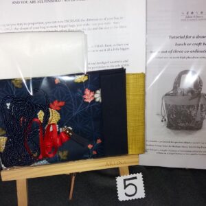 Lunch drawstring and handles bag kit navy red gold flowers *