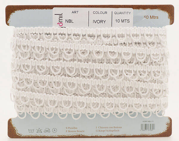 Elasticated bridal looping- 10mm wide - Ivory, PER METRE