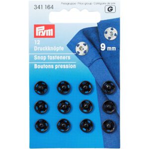 Prym Sew-on Metal Snap Fasteners - Black - 9mm
