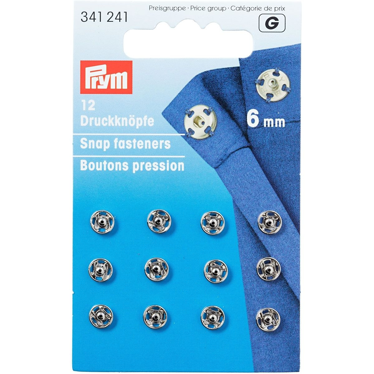 Prym Sew-on Metal Snap Fasteners - Silver - 6mm