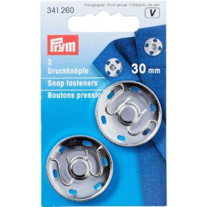 Prym Sew-on Metal Snap Fasteners - Silver - 30mm