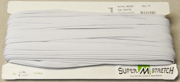 Elastic - White -5mm, per 1 metre