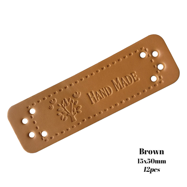 Brown Rectangle Handmade Label PU Faux Leather 13mmx30mm Bag Hat