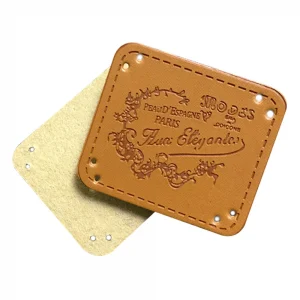 Brown Square Label PU Faux Leather 35mmx40mm for Trousers Jeans Bag