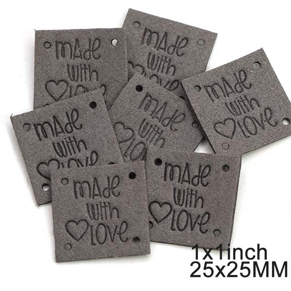 Grey Square Label PU Faux Leather 25mm for Hat, Bag, Clothing