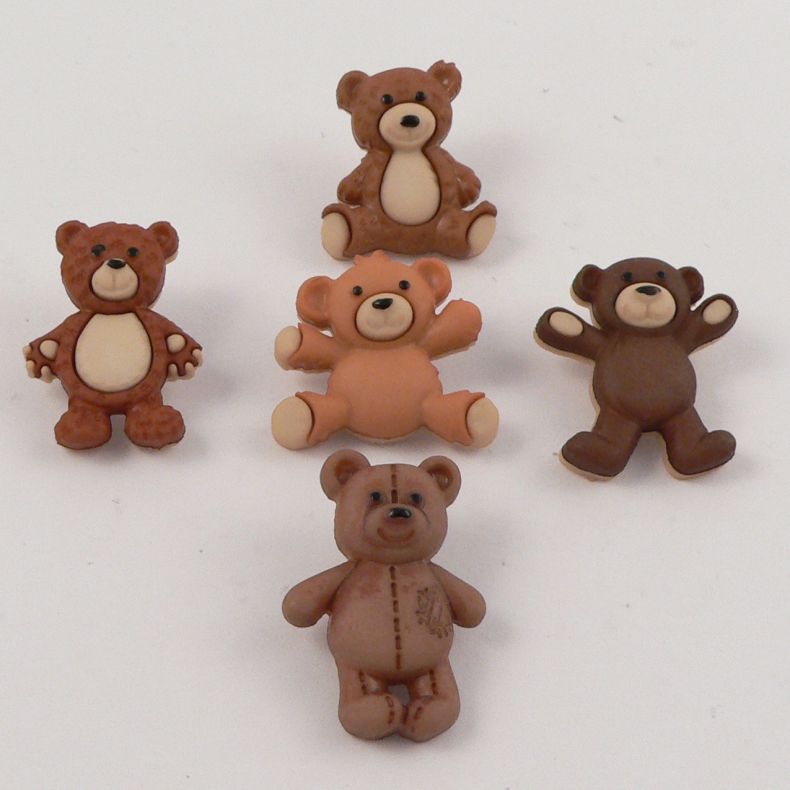Dress It Up - Teddy bears shank buttons - 5pcs, 20-30mm*