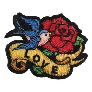 Iron on/sew on bird, rose, love Motifs/badge/patch 6.5x5cm
