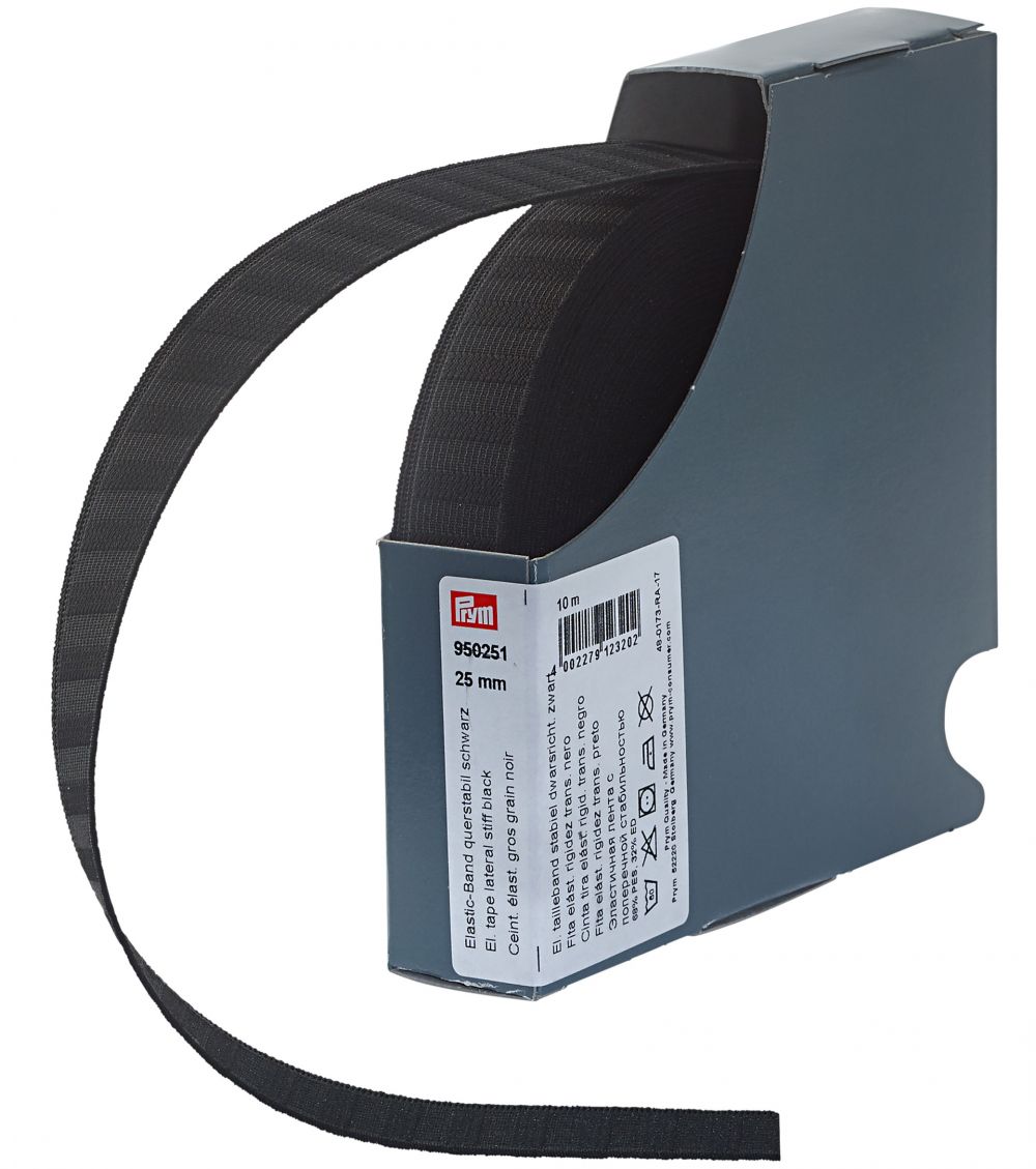 Prym Stiff Waistband Elastic - 25mm - Black, per metre