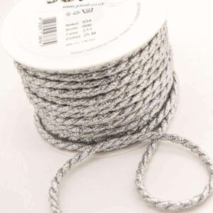 Twisted Metallic Cord - Silver - 6mm - per meter