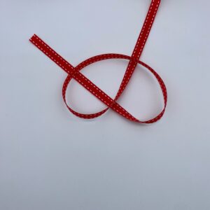 Red Grosgrain Ribbon with white edge stiches - 10mm - per metre