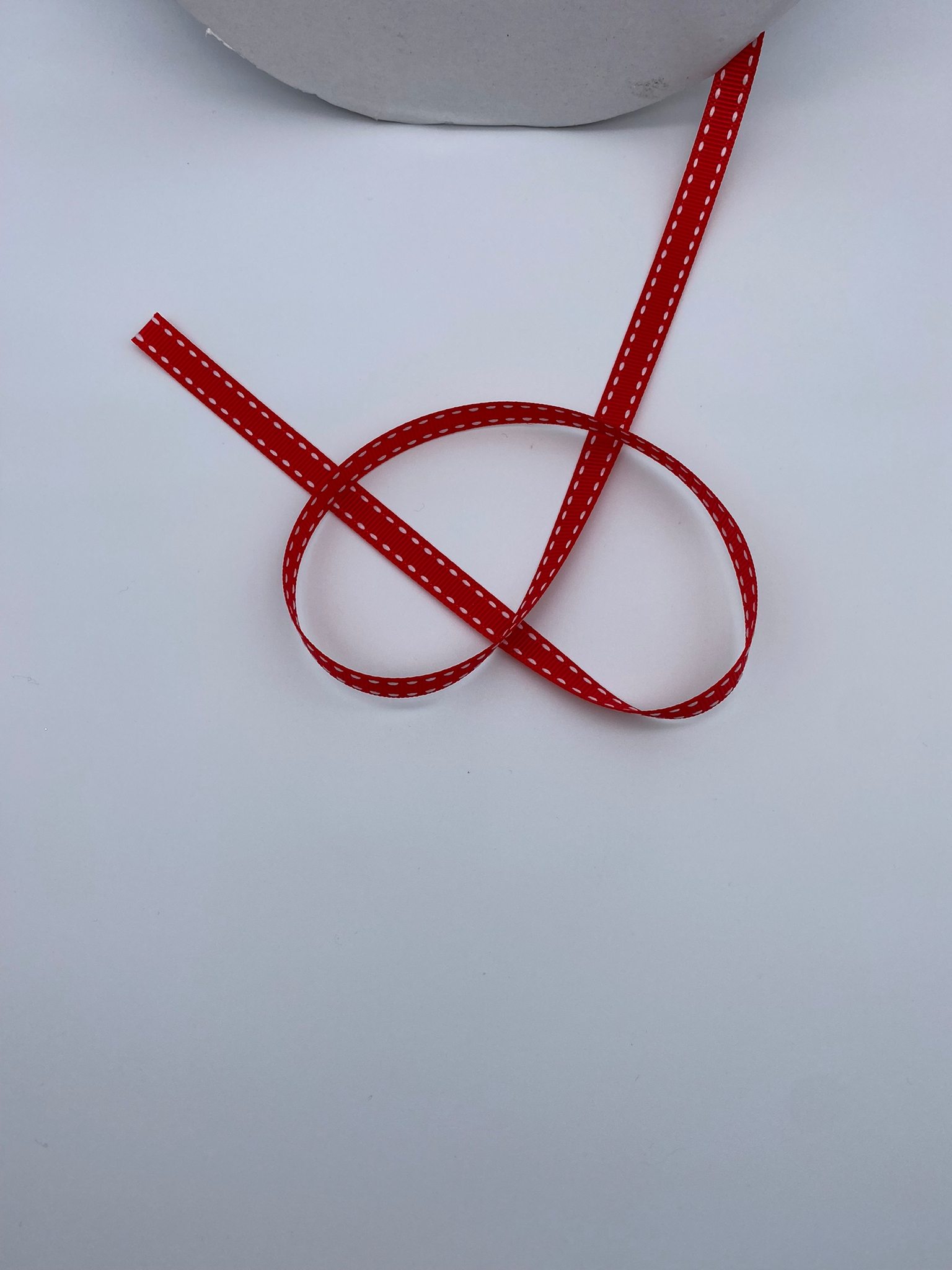 Red Grosgrain Ribbon with white edge stiches - 10mm - per metre