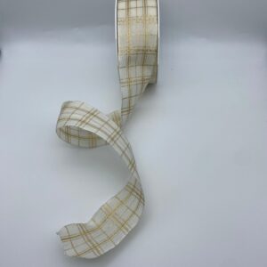 Gold and Cream Tartan Ribbon, check, christmas - 40mm - per metre *