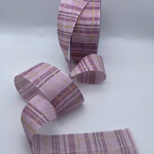Wired Edge Purple/Pink/Gold Tartan Ribbon - 40mm - per metre *