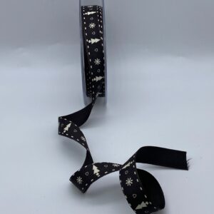 Christmas Trees Dark Grey Taffeta Ribbon Berisfords, 15mm, per metre *