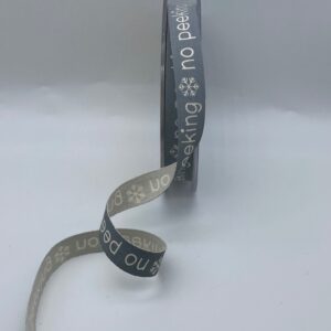 'No peeking' on Grey Ribbon, christmas - 15mm - per metre*