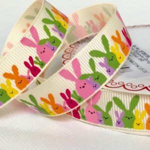 Easter Bunnies on Ivory Grosgrain Ribbon -16mm- per 1/2 metre*