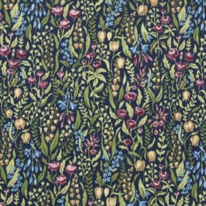 Coated Cotton PVC Flowers on Dark Blue per 1/2m