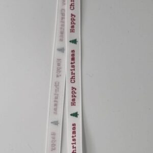 White Happy Christmas grosgain Ribbon - 9mm - per 1/2 metre*