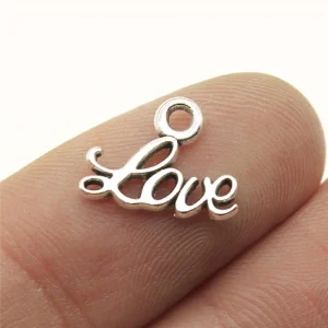 Love Charm Silver Metal 13mm x 10mm, per piece