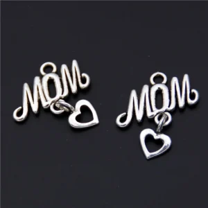 Mom Charm Silver metal colour 16mm x 18mm, per piece
