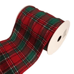 Wired Edge Red and Green Tartan Ribbon - 140mm - per metre *