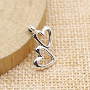 Two Hearts Charm Silver metal colour 16mm x 18mm, per piece